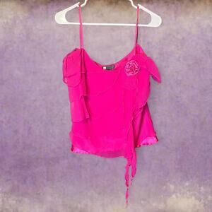 Y2k pink tiered 100% silk top